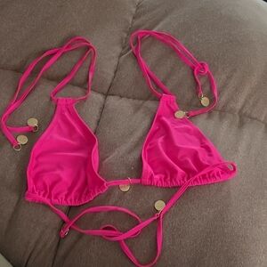 Kulani Kinis Bright Pink Triangle Bikini Top with Gold Coins